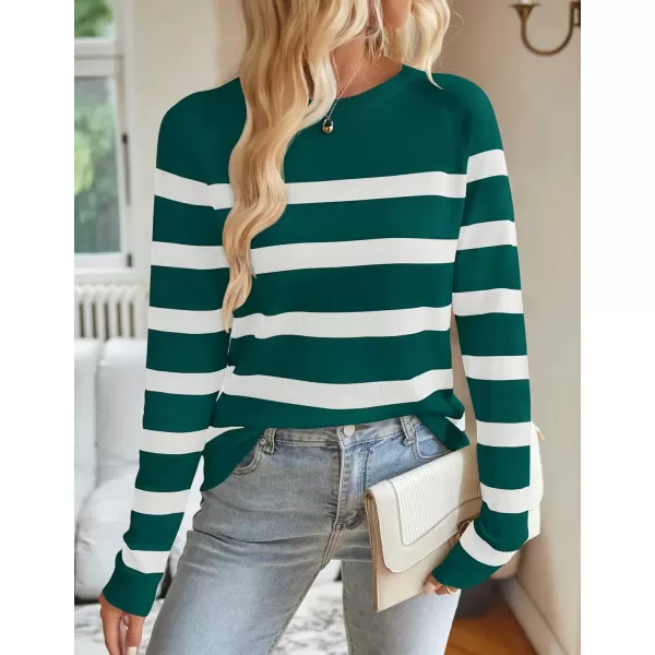 imageZESICA Womens Long Sleeve Lightweight Striped Tops 2024 Fall Crewneck Ribbed Knit ShirtsGreen