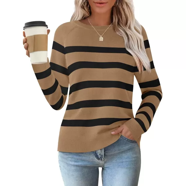 imageZESICA Womens Long Sleeve Lightweight Striped Tops 2024 Fall Crewneck Ribbed Knit ShirtsKhaki