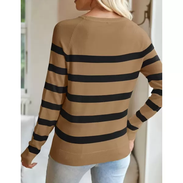 imageZESICA Womens Long Sleeve Lightweight Striped Tops 2024 Fall Crewneck Ribbed Knit ShirtsKhaki