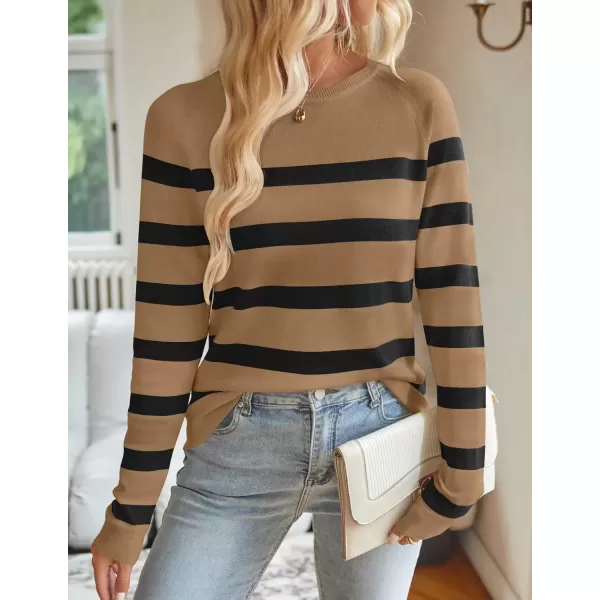 imageZESICA Womens Long Sleeve Lightweight Striped Tops 2024 Fall Crewneck Ribbed Knit ShirtsKhaki