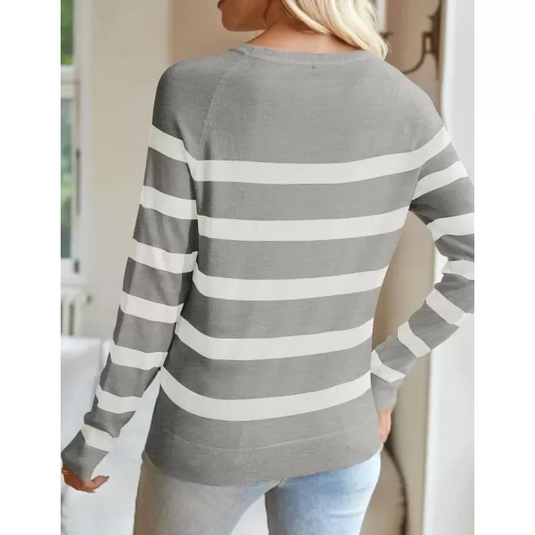 imageZESICA Womens Long Sleeve Lightweight Striped Tops 2024 Fall Crewneck Ribbed Knit ShirtsLightgrey