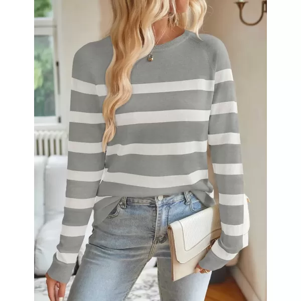 imageZESICA Womens Long Sleeve Lightweight Striped Tops 2024 Fall Crewneck Ribbed Knit ShirtsLightgrey