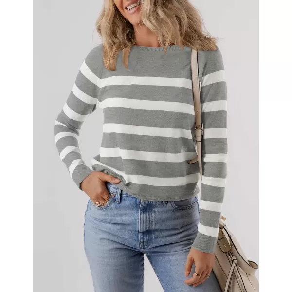 imageZESICA Womens Long Sleeve Lightweight Striped Tops 2024 Fall Crewneck Ribbed Knit ShirtsLightgrey