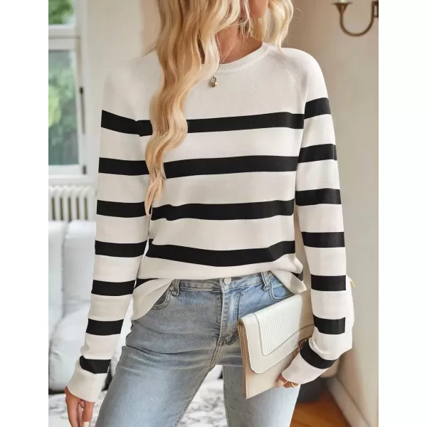 imageZESICA Womens Long Sleeve Lightweight Striped Tops 2024 Fall Crewneck Ribbed Knit ShirtsWhite