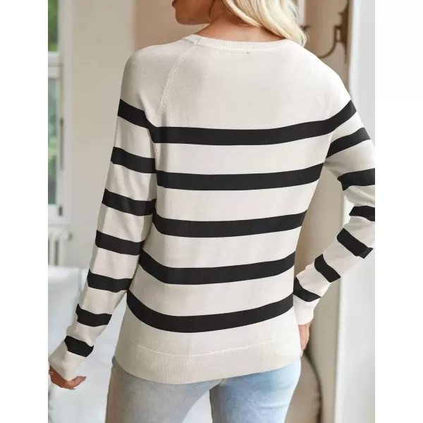 imageZESICA Womens Long Sleeve Lightweight Striped Tops 2024 Fall Crewneck Ribbed Knit ShirtsWhite