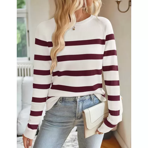imageZESICA Womens Long Sleeve Lightweight Striped Tops 2024 Fall Crewneck Ribbed Knit ShirtsWine