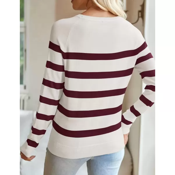 imageZESICA Womens Long Sleeve Lightweight Striped Tops 2024 Fall Crewneck Ribbed Knit ShirtsWine