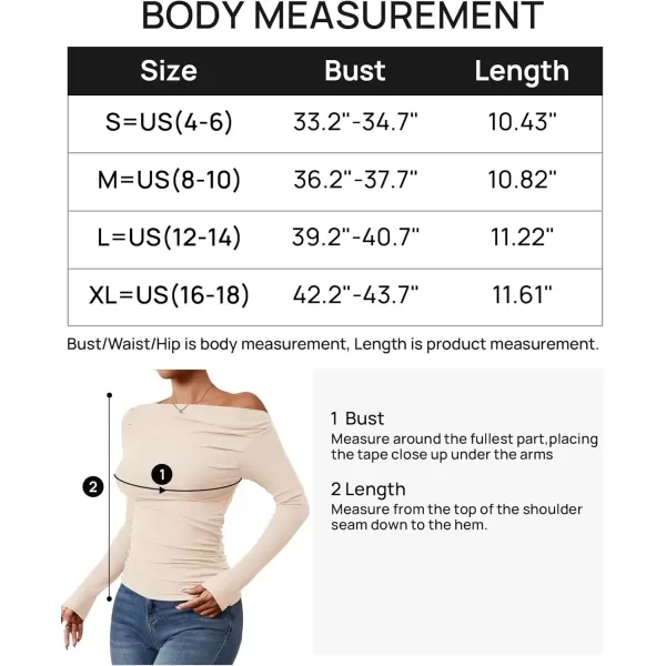 imageZESICA Womens Off The Shoulder Long Sleeve Tops 2024 Casual Ruched Slim Fitted Solid Color Basic Tee Shirts Fall OutfitsApricot