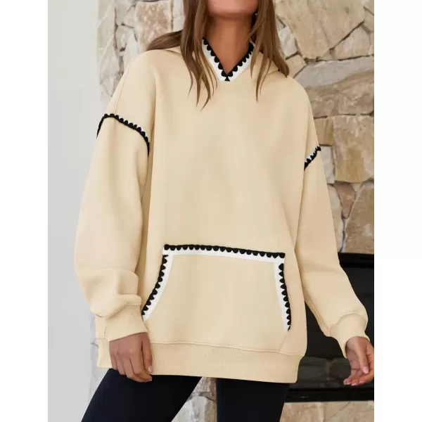 imageZESICA Womens Oversized Sweatshirts Fleece Hoodies Long Sleeve Pullover Fall Outfits with PocketApricot
