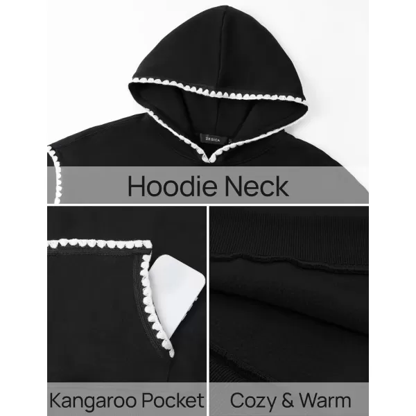 imageZESICA Womens Oversized Sweatshirts Fleece Hoodies Long Sleeve Pullover Fall Outfits with PocketBlack