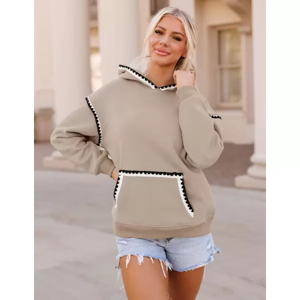 imageZESICA Womens Oversized Sweatshirts Fleece Hoodies Long Sleeve Pullover Fall Outfits with PocketKhaki