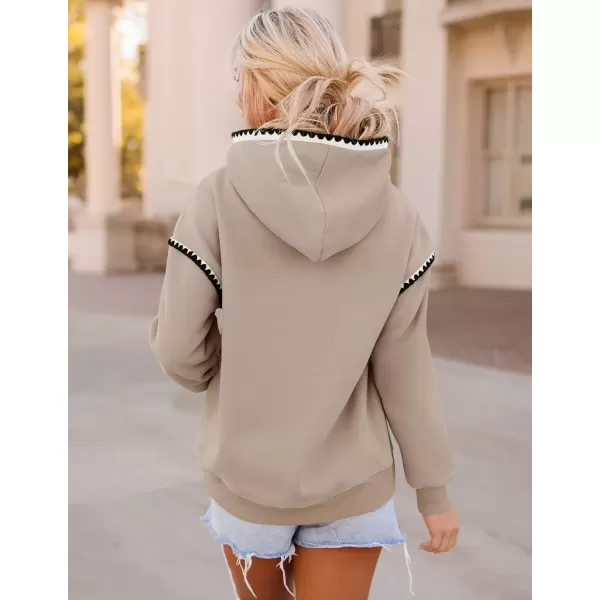 imageZESICA Womens Oversized Sweatshirts Fleece Hoodies Long Sleeve Pullover Fall Outfits with PocketKhaki