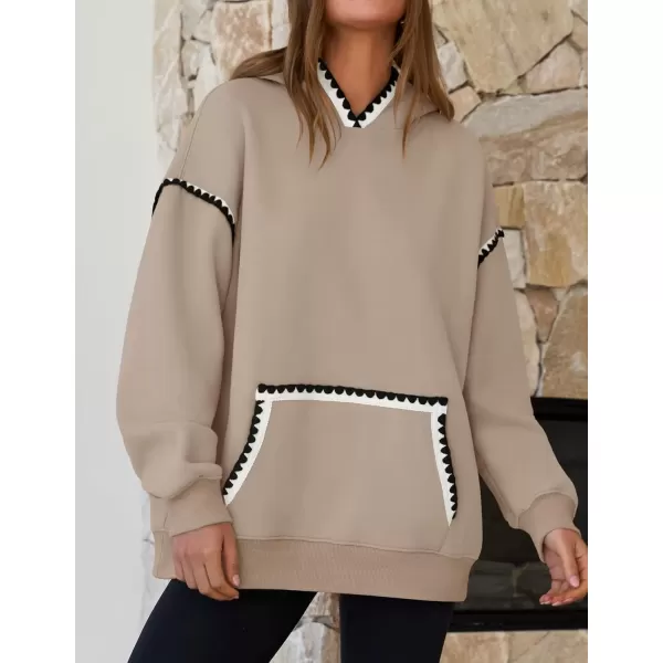 imageZESICA Womens Oversized Sweatshirts Fleece Hoodies Long Sleeve Pullover Fall Outfits with PocketKhaki