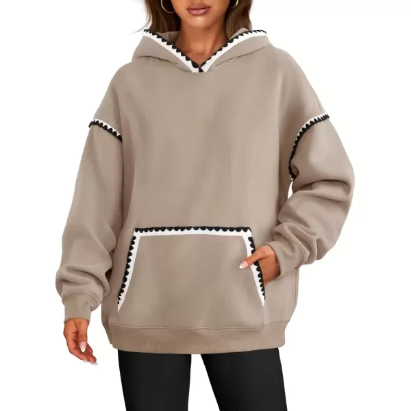 imageZESICA Womens Oversized Sweatshirts Fleece Hoodies Long Sleeve Pullover Fall Outfits with PocketKhaki