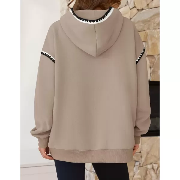imageZESICA Womens Oversized Sweatshirts Fleece Hoodies Long Sleeve Pullover Fall Outfits with PocketKhaki
