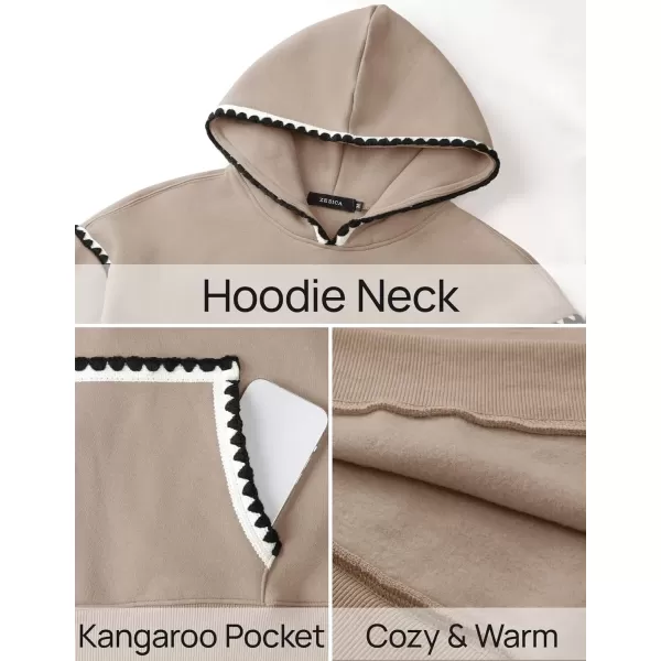 imageZESICA Womens Oversized Sweatshirts Fleece Hoodies Long Sleeve Pullover Fall Outfits with PocketKhaki