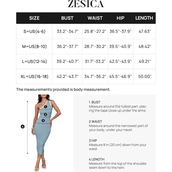 imageZESICA Womens Summer One Shoulder Bodycon Midi Dresses 2024 Casual Sleeveless Ribbed Knit Side Slit Sweater DressBlue