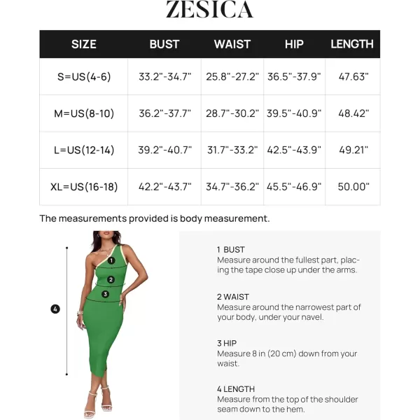 imageZESICA Womens Summer One Shoulder Bodycon Midi Dresses 2024 Casual Sleeveless Ribbed Knit Side Slit Sweater DressGreen