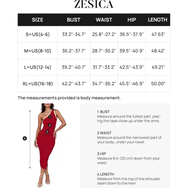 imageZESICA Womens Summer One Shoulder Bodycon Midi Dresses 2024 Casual Sleeveless Ribbed Knit Side Slit Sweater DressRed