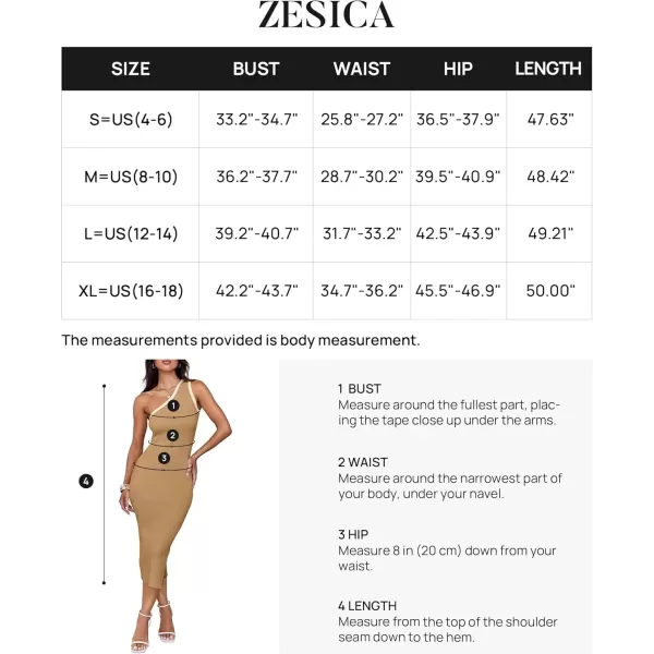 imageZESICA Womens Summer One Shoulder Bodycon Midi Dresses 2024 Casual Sleeveless Ribbed Knit Side Slit Sweater DressToffee