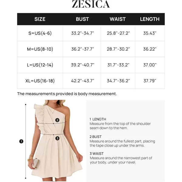 imageZESICA Womens Summer One Shoulder Ruffle Dress 2024 Boho Sleeveless Elastic High Waist Swing Mini DressesApricot