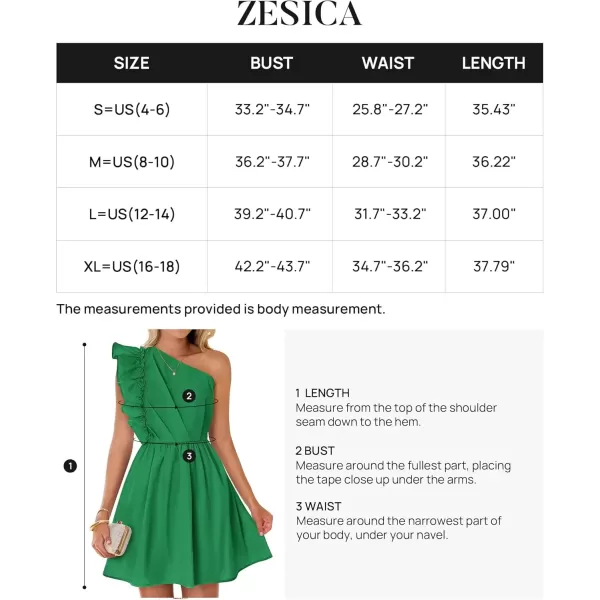 imageZESICA Womens Summer One Shoulder Ruffle Dress 2024 Boho Sleeveless Elastic High Waist Swing Mini DressesDark Green