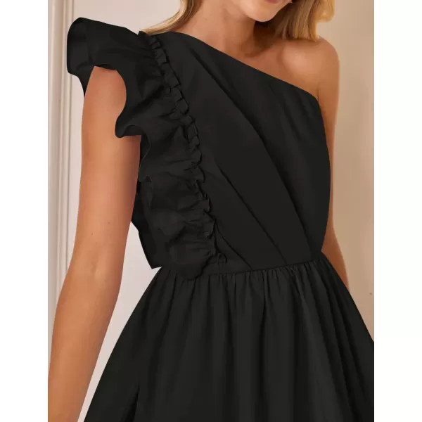 imageZESICA Womens Summer One Shoulder Ruffle Dress 2024 Boho Sleeveless Elastic High Waist Swing Mini DressesDim