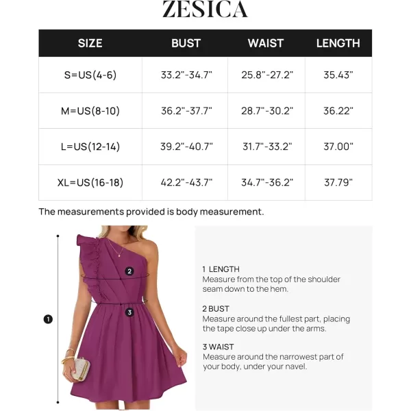 imageZESICA Womens Summer One Shoulder Ruffle Dress 2024 Boho Sleeveless Elastic High Waist Swing Mini DressesFuchsia