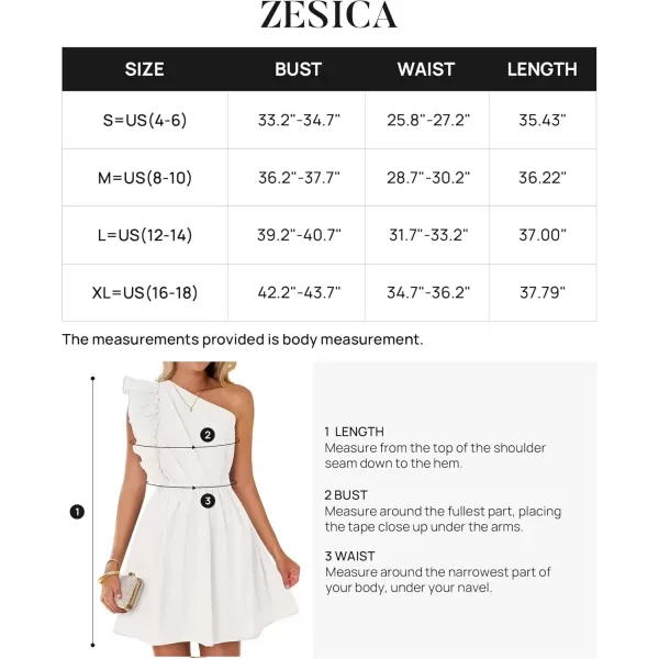imageZESICA Womens Summer One Shoulder Ruffle Dress 2024 Boho Sleeveless Elastic High Waist Swing Mini DressesIvory