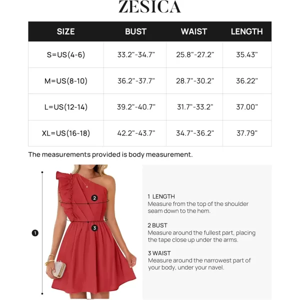 imageZESICA Womens Summer One Shoulder Ruffle Dress 2024 Boho Sleeveless Elastic High Waist Swing Mini DressesRed