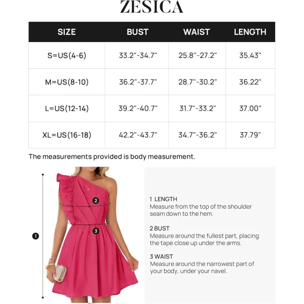 imageZESICA Womens Summer One Shoulder Ruffle Dress 2024 Boho Sleeveless Elastic High Waist Swing Mini DressesRose