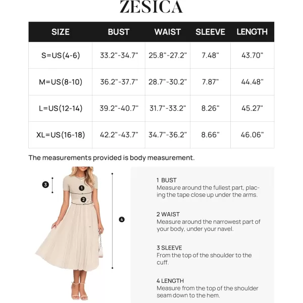 imageZESICA Womens Summer Short Sleeve Midi Dresses Spring Casual Crew Neck Knit Belted Pleated A Line Flowy Wedding Guest DressApricot