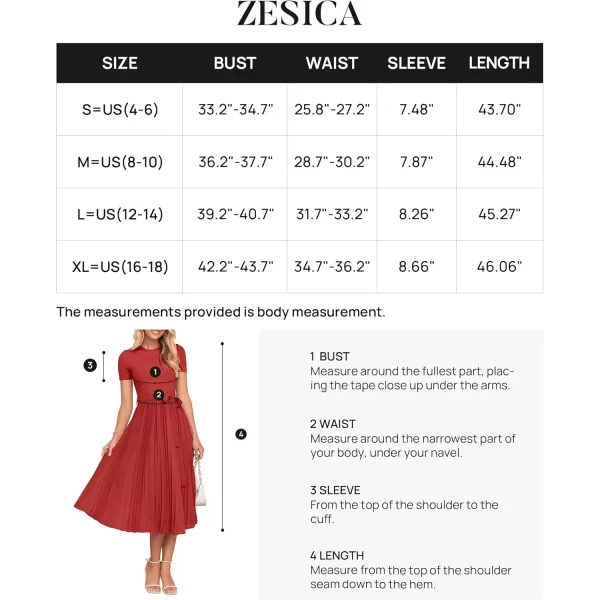 imageZESICA Womens Summer Short Sleeve Midi Dresses Spring Casual Crew Neck Knit Belted Pleated A Line Flowy Wedding Guest DressCherry