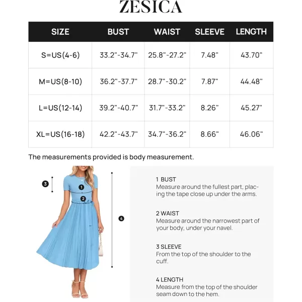 imageZESICA Womens Summer Short Sleeve Midi Dresses Spring Casual Crew Neck Knit Belted Pleated A Line Flowy Wedding Guest DressLightblue