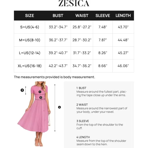 imageZESICA Womens Summer Short Sleeve Midi Dresses Spring Casual Crew Neck Knit Belted Pleated A Line Flowy Wedding Guest DressPink