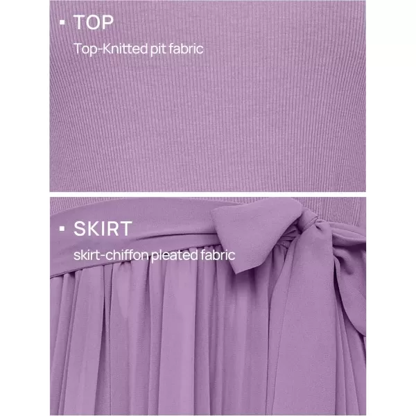 imageZESICA Womens Summer Short Sleeve Midi Dresses Spring Casual Crew Neck Knit Belted Pleated A Line Flowy Wedding Guest DressPurple