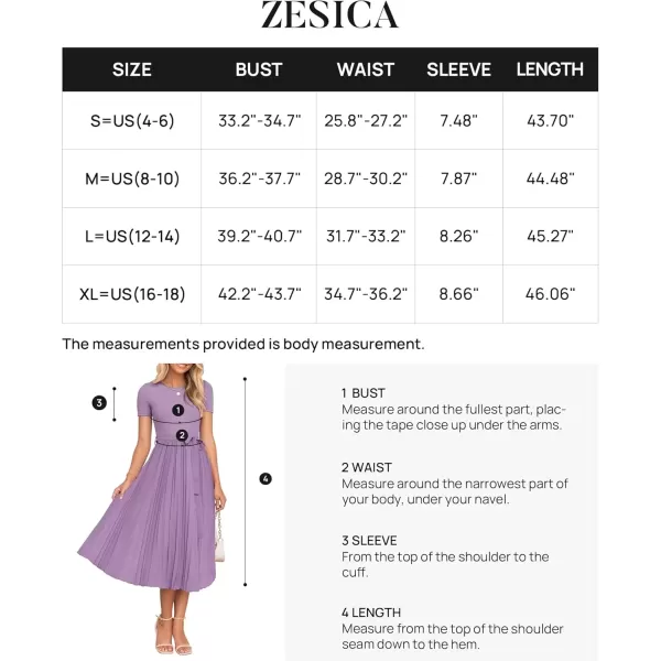 imageZESICA Womens Summer Short Sleeve Midi Dresses Spring Casual Crew Neck Knit Belted Pleated A Line Flowy Wedding Guest DressPurple