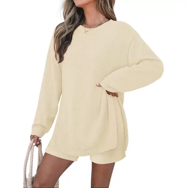 imageZESICA Womens Two Piece Sweater Lounge Sets 2024 Fall Casual Knit Trendy Tunic and Shorts OutfitsApricot