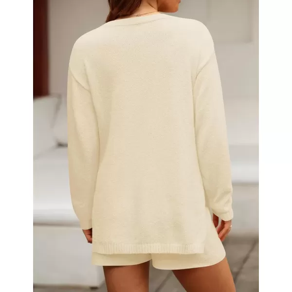 imageZESICA Womens Two Piece Sweater Lounge Sets 2024 Fall Casual Knit Trendy Tunic and Shorts OutfitsApricot