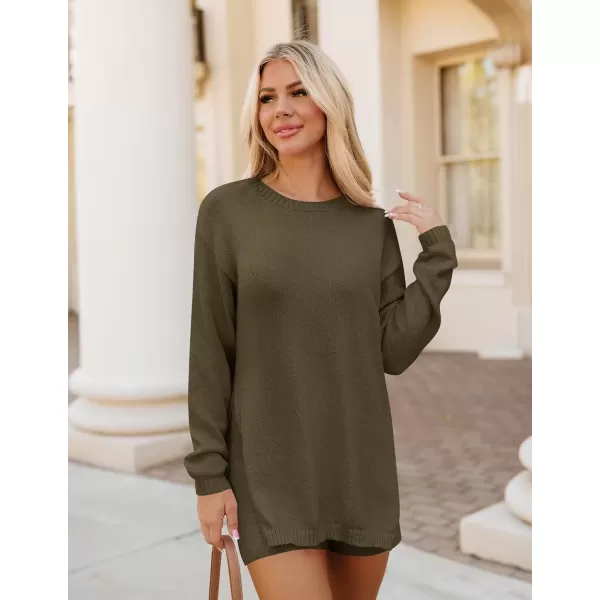 imageZESICA Womens Two Piece Sweater Lounge Sets 2024 Fall Casual Knit Trendy Tunic and Shorts OutfitsArmy