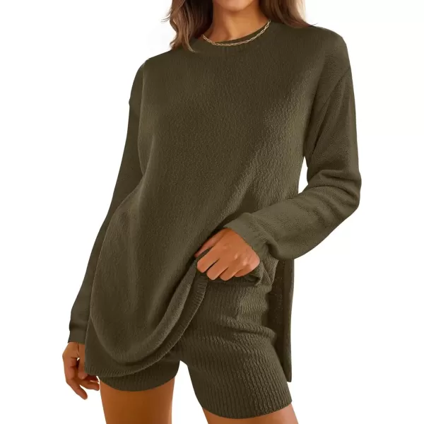 imageZESICA Womens Two Piece Sweater Lounge Sets 2024 Fall Casual Knit Trendy Tunic and Shorts OutfitsArmy