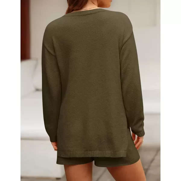 imageZESICA Womens Two Piece Sweater Lounge Sets 2024 Fall Casual Knit Trendy Tunic and Shorts OutfitsArmy