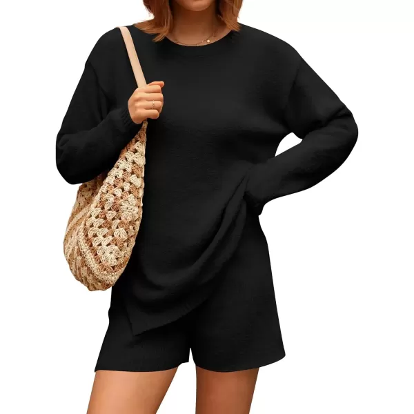 imageZESICA Womens Two Piece Sweater Lounge Sets 2024 Fall Casual Knit Trendy Tunic and Shorts OutfitsBlack
