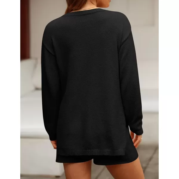 imageZESICA Womens Two Piece Sweater Lounge Sets 2024 Fall Casual Knit Trendy Tunic and Shorts OutfitsBlack