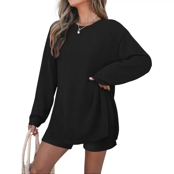 imageZESICA Womens Two Piece Sweater Lounge Sets 2024 Fall Casual Knit Trendy Tunic and Shorts OutfitsBlack