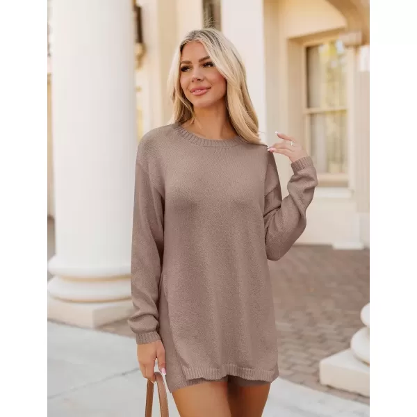 imageZESICA Womens Two Piece Sweater Lounge Sets 2024 Fall Casual Knit Trendy Tunic and Shorts OutfitsCamel