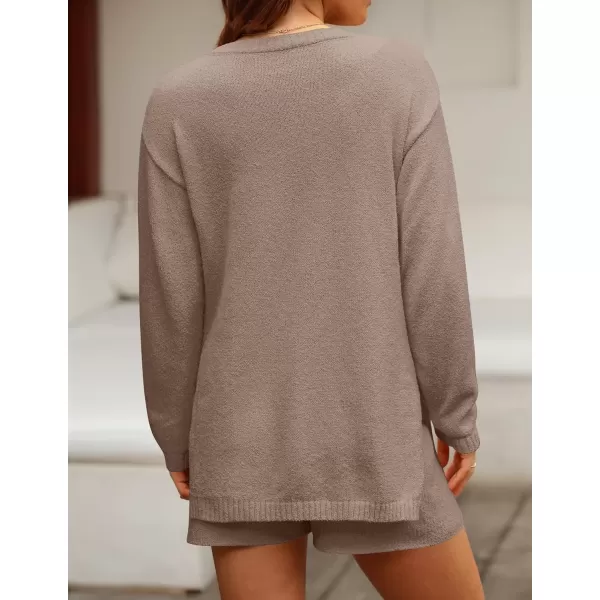 imageZESICA Womens Two Piece Sweater Lounge Sets 2024 Fall Casual Knit Trendy Tunic and Shorts OutfitsCamel