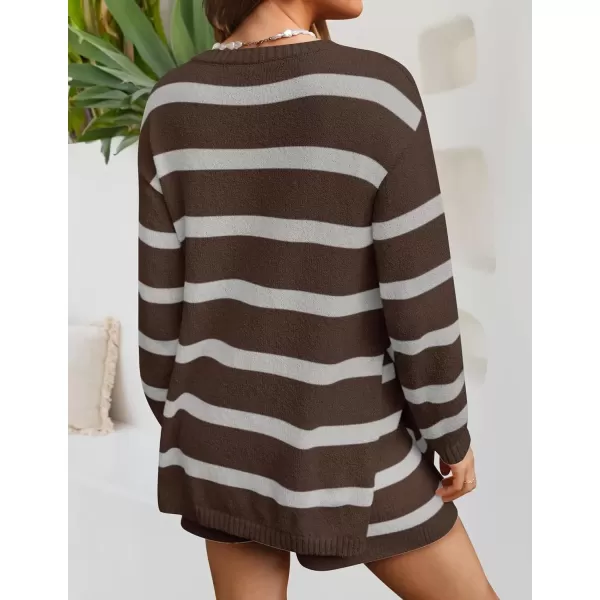 imageZESICA Womens Two Piece Sweater Lounge Sets 2024 Fall Casual Knit Trendy Tunic and Shorts OutfitsCoffee