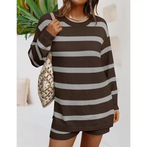 imageZESICA Womens Two Piece Sweater Lounge Sets 2024 Fall Casual Knit Trendy Tunic and Shorts OutfitsCoffee