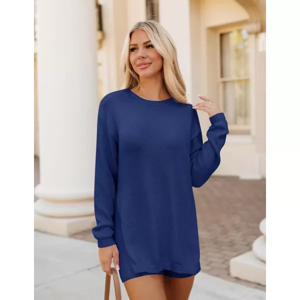 imageZESICA Womens Two Piece Sweater Lounge Sets 2024 Fall Casual Knit Trendy Tunic and Shorts OutfitsDarkblue